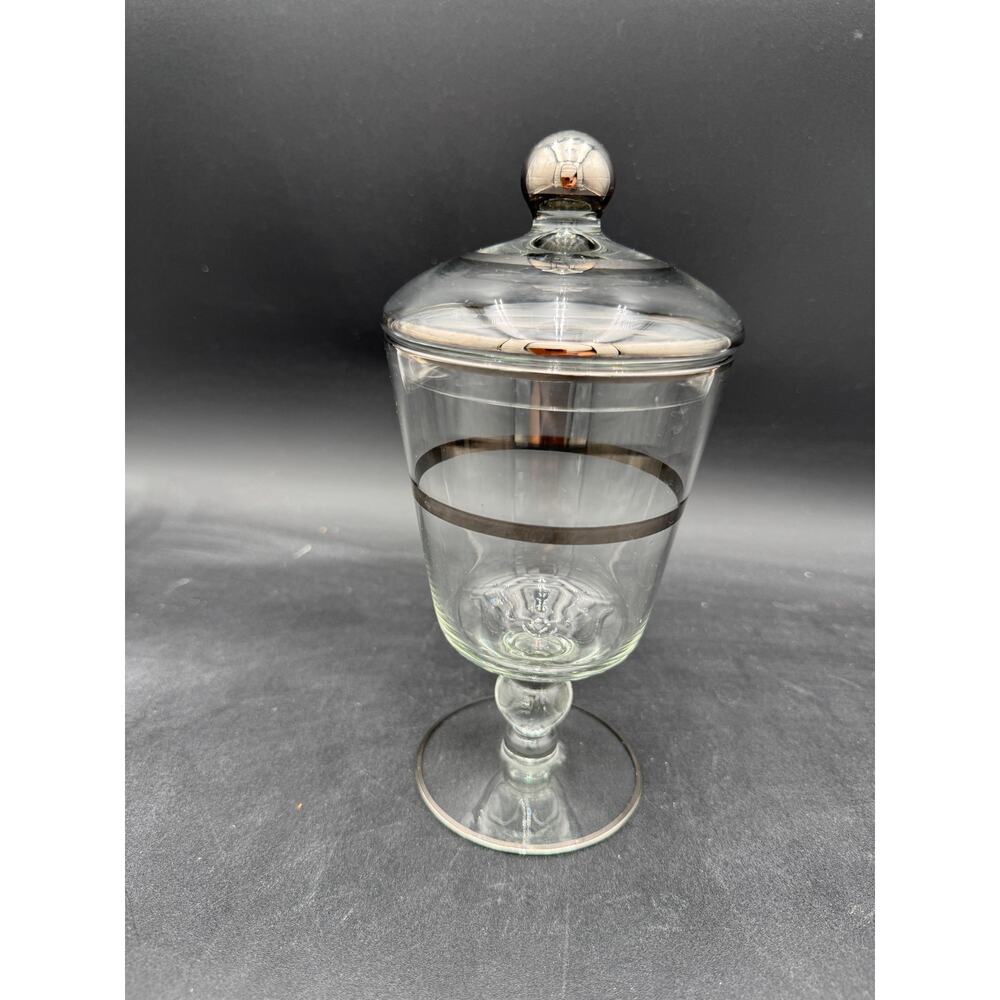 Vintage Lidded Apothocary Jar Candy Jar with Silver Knob, Rings Appx 8" Tall - Picture 2 of 8